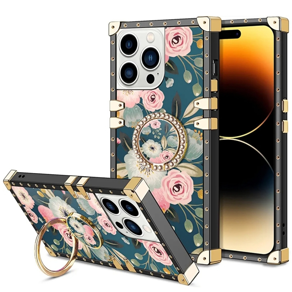 Floral Square Luxury Phone Case for iPhone 14 Pro